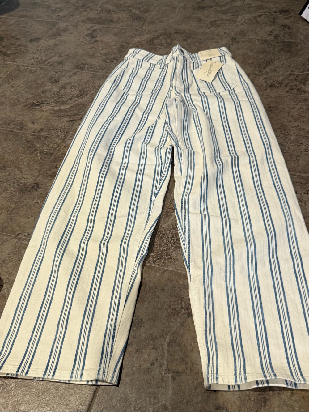 🥗Womens Blue/White Stripe Casual Sailor Straight leg Pants